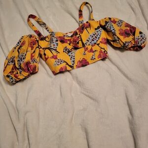 A.L.C. Yellow Floral Puff Sleeve Crop Top
